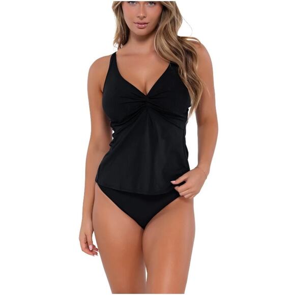 NWT Sunsets Women's Black Forever Tankini Top Size 34DD - Picture 1 of 10